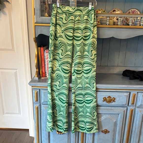 Pants - Green Swirl Wide-Leg Palazzo Pants